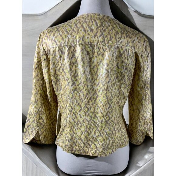 Ruby Rd Petite Tan Animal Print Quarter Sleeve Embellished Linen Blend Top 10P - Picture 3 of 7